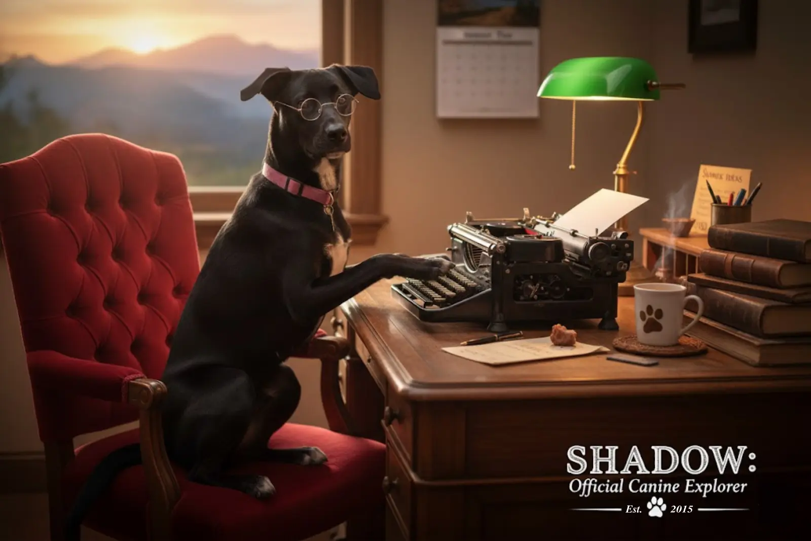 Shadow at desk working
